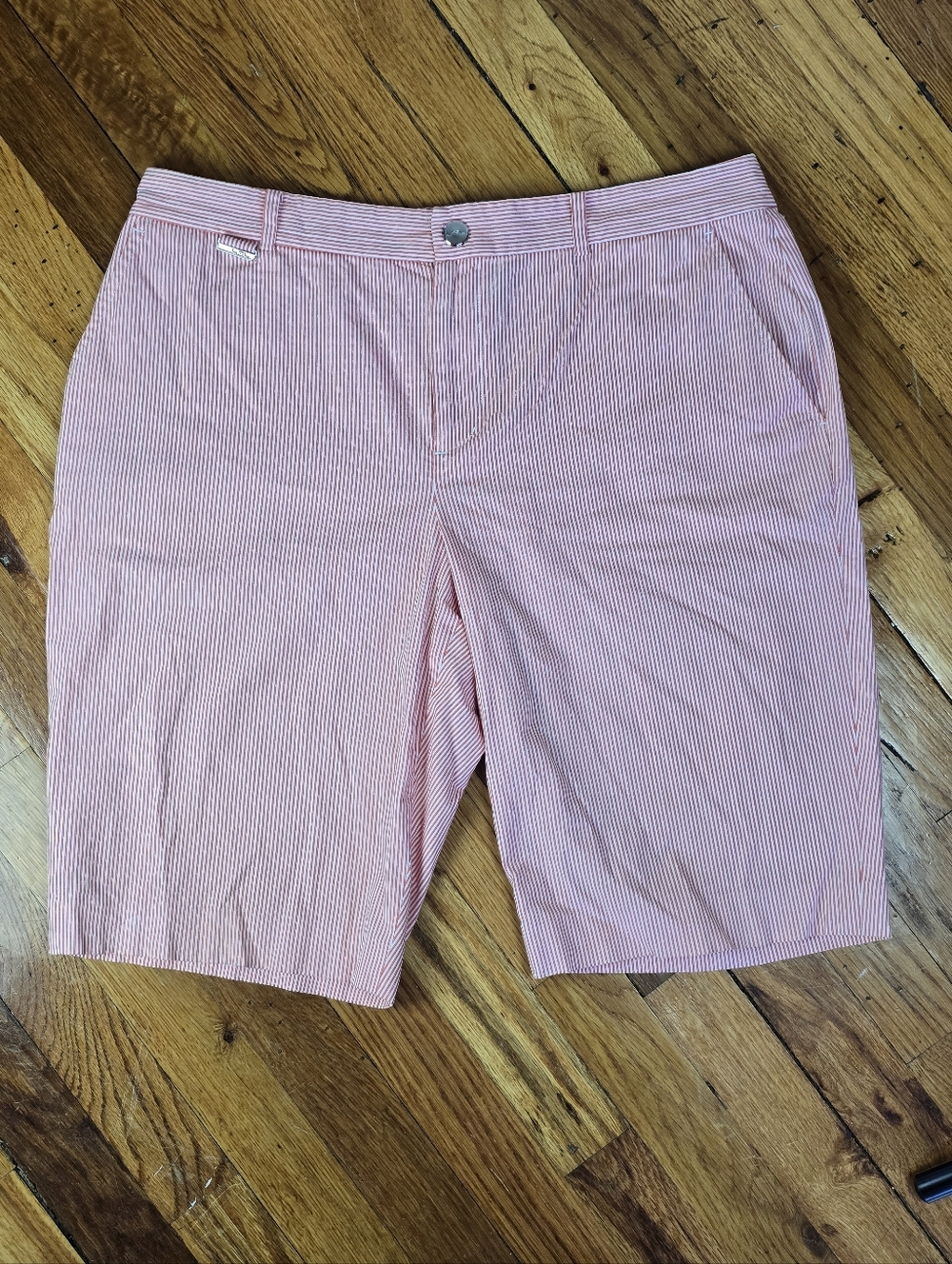 Ralph Lauren Active Orange and White Seersucker Preppy Coastal Bermuda Shorts 10